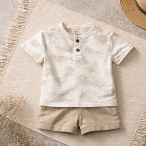 Caribbean Joe Kids  Set White and Tan Patterned Tee with sandals
